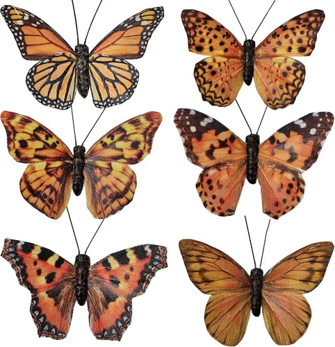 Miniatura 13 de Juego de Adornos Artificiales de Plumas en 3D Mariposa para Fiesta, Juego de 12 Adornos de Color para Árbol de Navidad(C)