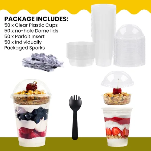 Miniatura 3 de Tazas de parfait – 12 oz – Juego de 50 tazas de parfait con tapas de cúpula e insertos – Tazas de postre reutilizables – a prueba de derrames
