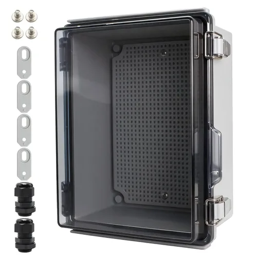Miniatura 10 de MAKERELE Caja eléctrica impermeable pequeña al aire libre IP67 ABS caja de plástico con placa de montaje, cubierta gris con bisagras, soporte