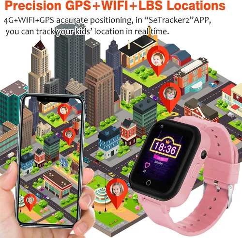 Miniatura 3 de OKYUK Reloj inteligente con GPS 4G para niñas y niños, IP67, impermeable, deportivo, reloj inteligente para niños, con cámara, WiFi, videollamada