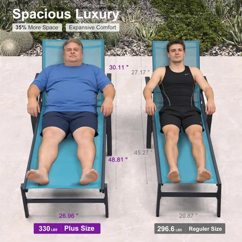 Miniatura 4 de PURPLE LEAF Oversized Chaise Lounge Chair Outdoor Set of 2 Extra Wide Pool Lounge Chairs 5 Adjustable Position with Armrests and Side Table Aluminum