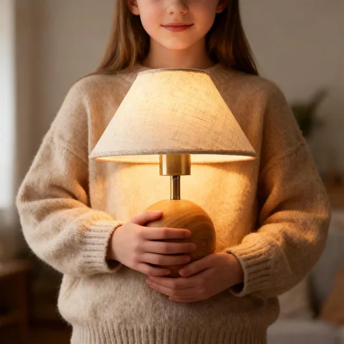 Miniatura 4 de lámpara de mesa de madera para recámara, lámpara de escritorio pequeña con pantalla de tela de lino para sala de estar, lámparas de ambiente