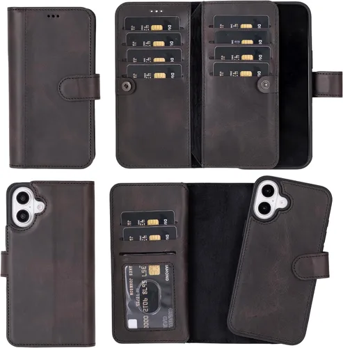 Miniatura 71 de HARDISTON Funda de piel auténtica de alta calidad hecha a mano para iPhone 11 Pro de 5.8 pulgadas, tarjeteros de doble folio, funda magnética Negro