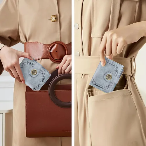 Miniatura 5 de SENDEFN - Carteras pequeñas para mujer, cartera compacta con bloqueo RFID, de cuero, plegable, con bolsillo para monedas y cierre, A-baby Azul