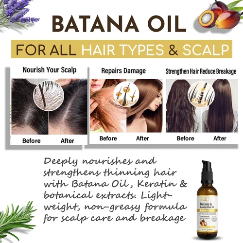 Miniatura 4 de SLUJ Aceite de batana para el crecimiento del cabello, aceite ligero sin enjuague con queratina, vitamina E y aceites botánicos para todo
