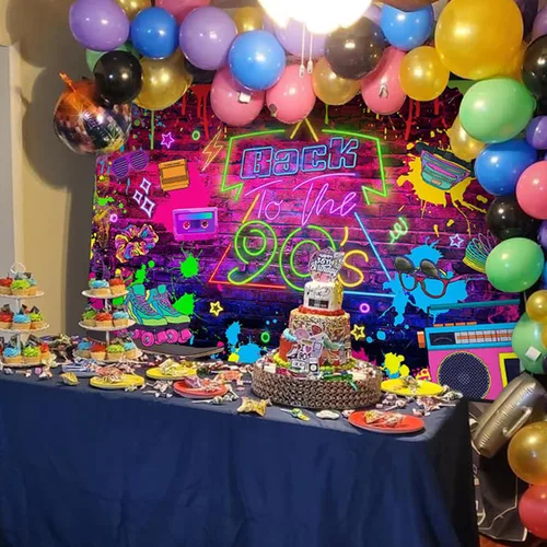 Miniatura 5 de Mocsicka Decoraciones de fiesta de los años 90, pancarta de regreso a los 90, telón de fondo de los años 90, fondo de graffiti de hip hop