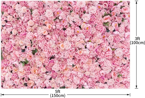 Miniatura 3 de Telón de fondo de pared rosa rosa de 5 x 3 pies con flores rosas para fotografía, telón de fondo para exteriores, recién nacido, baby shower, boda