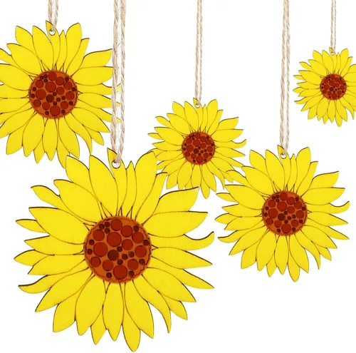 Miniatura 3 de 10 piezas de madera sin terminar con forma de girasol, piezas de discos de rebanadas para manualidades, decoración de primavera
