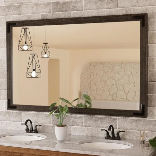 Miniatura 17 de TETOTE Espejo de madera natural de 48 x 24 pulgadas para pared de baño/dormitorio/sala de estar/entrada, espejo rústico de tocador de baño