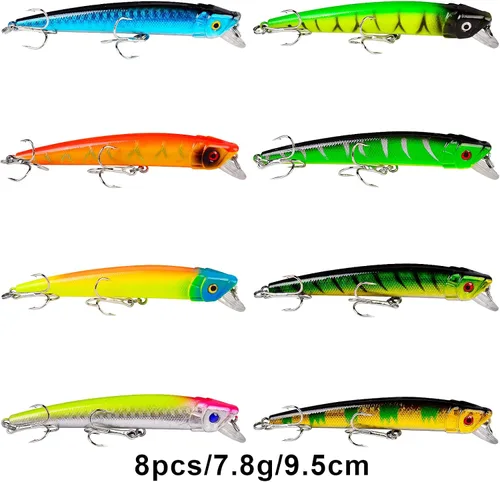 Miniatura 4 de Juego de Señuelos de Pesca de Lubina para Agua Salada y Dulce, Incluye Señuelos de Superficie, Señuelos Duros, Minnow, Crankbait, Lápiz VIB