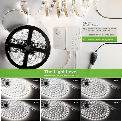 Miniatura 2 de RAYZEEK Kit de tiras de luces LED inalámbricas activadas por movimiento, regulables de 19.7 pies y adaptador con certificación UL, interruptor