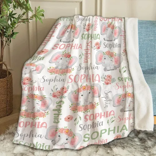 Miniatura 30 de Manta de bebé personalizada con nombre, manta personalizada con nombre de elefante, regalos para recién nacidos, mantas súper suaves para cama