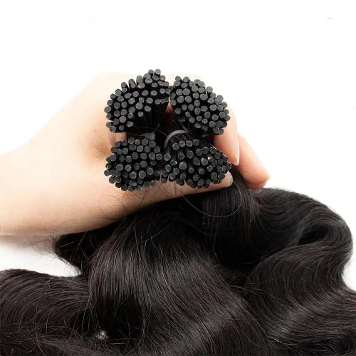 Extensiones de cabello humano ondulado con punta I para mujer, extensiones de cabello Remy con punta de palo de fusión fría, pegamento de queratina