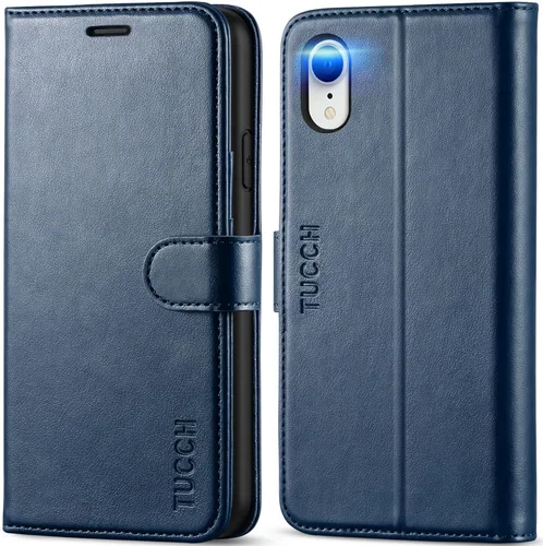 Miniatura 12 de TUCCH Funda tipo cartera para iPhone XR, función atril con bloqueo RFID, ranura para tarjetas de crédito, de piel sintética, con carga inalámbrica