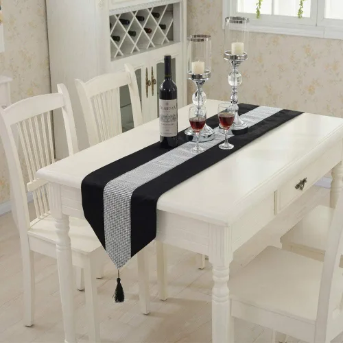 Miniatura 4 de TM - Camino de mesa para decoración de boda, con tira de diamantes y borlas, 13 x 72 pulgadas