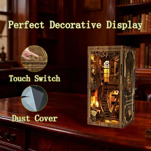 Miniatura 3 de Kit de rincón de libros, kit de casa en miniatura para adultos y adolescentes, rompecabezas de madera 3D para decoración de estantería, regalos