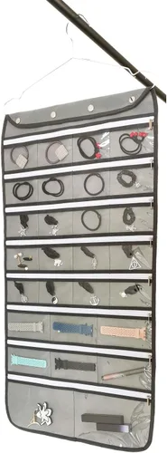 Miniatura 8 de Organizador de joyas colgante de doble cara con colgador para armario, collar, aretes, pulsera, anillo, soporte de viaje