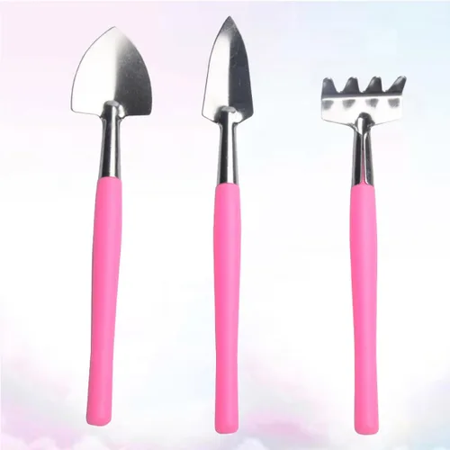 Miniatura 5 de jojofuny Práctica mini herramienta de jardín, mango de plástico antideslizante rosa con pala de hierro y rastrillo para plantar macetas
