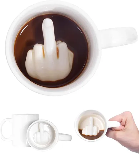Up Yours Mug Thumbs Up - Taza de café de cerámica con dedo medio, 14 onzas, té con leche, taza de regalo divertida para Año Nuevo, Navidad,