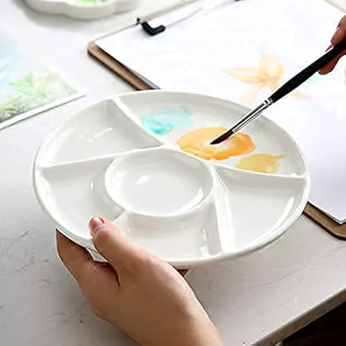 Paleta de pintura para artistas de cerámica, bandeja, paleta, bandeja de mezcla de porcelana fácil de limpiar para pintura de gouache de acuarela, 6