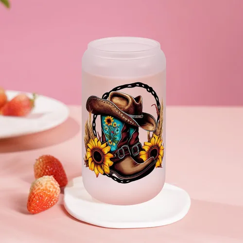 Miniatura 6 de LEADO Vasos de cristal para sombrero de vaquera occidental, 16 onzas con tapa y pajita, regalos para niñas de campo, cosas de campo, cumpleaños