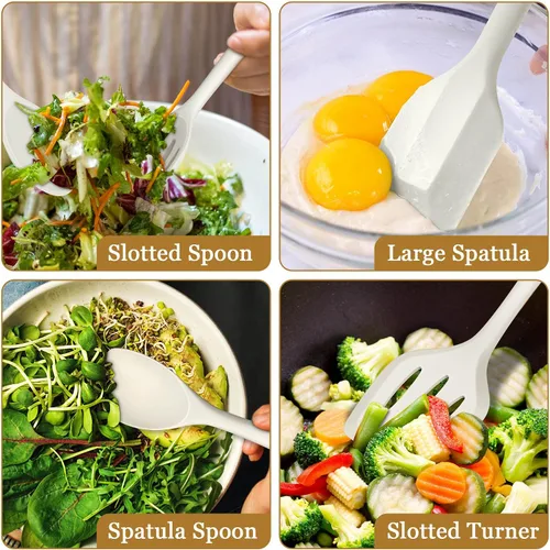 Miniatura 5 de LIANYU Juego de 8 utensilios de cocina de silicona, resistentes al calor, utensilios de cocina antiadherentes con espátula, cuchara, afinador, Blanco