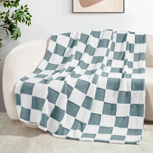 Miniatura 21 de Exclusivo Mezcla - Manta de franela super suave y cálida con diseño de vellón esponjoso, para sofá, cama, con lindo patrón a cuadros, negro, 50" x