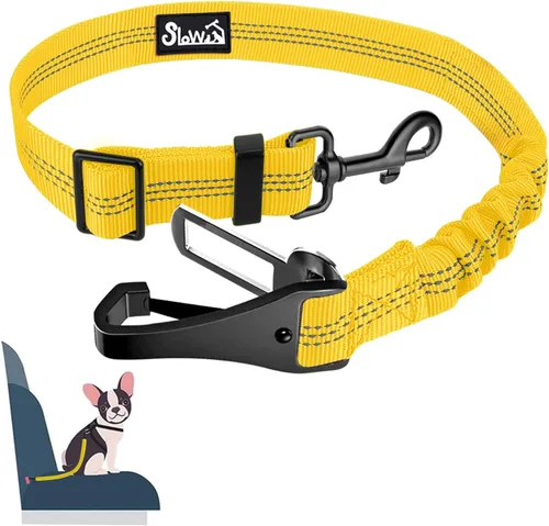Miniatura 9 de SlowTon Cinturón de seguridad para perro, correa de cinturón de seguridad ajustable para perro, 2 en 1, cinturón de seguridad para perro con Negro