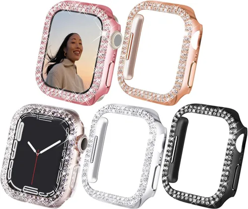 Carcasa NewWays Bling Cases para Apple Watch de 1.5 pulgadas, 1.56 pulgadas, 1.65 pulgadas, 1.73 pulgadas, Negro/Rosa/Oro Rosa/Plata/Transparente