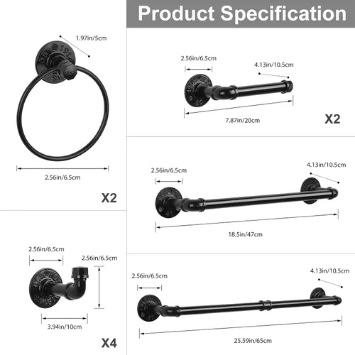 Miniatura 7 de Juego de accesorios de baño industrial 10 piezas Incluye toallero redondo para toallas de baño Soportes para rollo de papel higiénico para pared