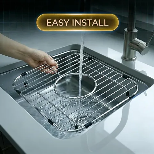 Miniatura 7 de Protectores de fregadero de acero inoxidable para fregadero de cocina, estante de fregadero de metal de 12.25 x 11.5 pulgadas con orificio