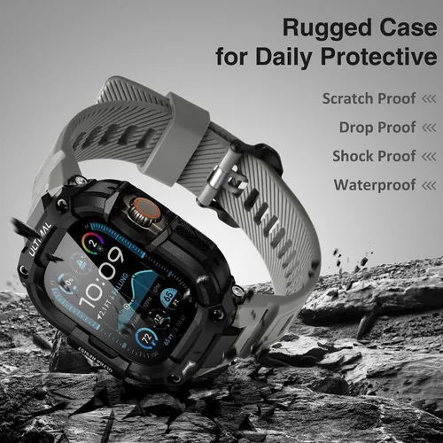 Miniatura 10 de ULTIMAL - Correa resistente con estuche para Apple Watch de 44 mm, correa protectora a prueba de golpes de grado militar para hombres, correa