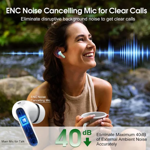 Miniatura 3 de Auriculares inalámbricos, auriculares Bluetooth 2025 5.3 HiFi estéreo, auriculares intraurales de 40 horas de reproducción, auriculares Bluetooth