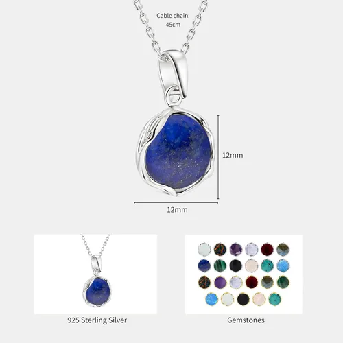 Miniatura 38 de 925 Sterling Silver Gemstone Necklace Women - Gemstone Pendant Necklace Silver- Birthstone Necklace - Silver Jewelry for Women- Minimalist Jewelry