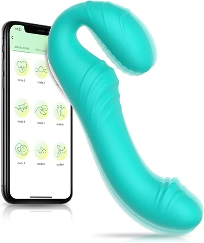 Vibradores de consolador sin tirantes, juguetes sexuales para adultos, lesbianas con 9 modos de vibración, vibrador de doble extremo con control de