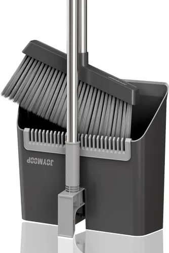 Miniatura 12 de JOYMOOP Juego de escoba y recogedor blanco, diseño angular vertical con dientes de peine incorporados para cocina, oficina, pelo de mascotas, suelos