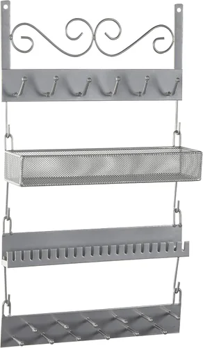 Miniatura 3 de MyGift Organizador de joyería colgante de metal plateado de 4 niveles con 18 ganchos, soporte para pendientes y collar, estante para exhibición