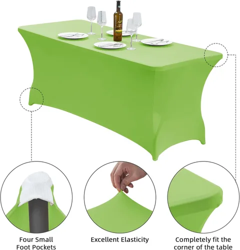 Miniatura 4 de CWK - Funda de mesa de elastano elástica para mesas plegables rectangulares, resistente a las arrugas, elástico y protector de mantel de patio