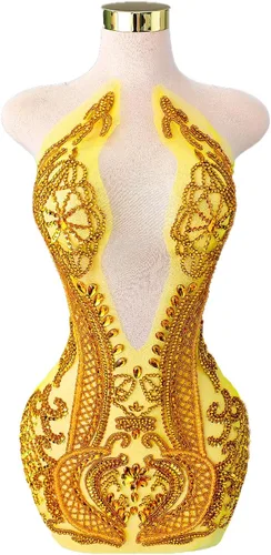 Miniatura 15 de Parches de cristal con cuentas grandes hechos a mano con diseños de apliques de diamantes de imitación para vestido formal de baile (L10-naranja)