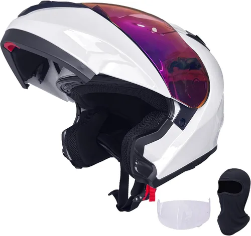 KRN Casco de motocicleta para adultos, casco modular abatible aprobado por DOT, casco de carreras callejeras con visera de color y pasamontañas,