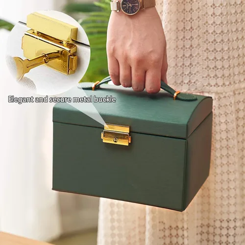 Miniatura 4 de Volance Joyero organizador para mujeres y niñas, 3 capas de piel sintética de tamaño mediano con cerradura y bandeja extraíble, para collares