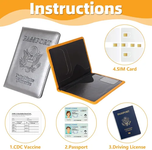 Miniatura 3 de Paquete de 8 soportes para pasaporte de viaje, fundas de pasaporte de cuero con ranura para tarjeta de vacunación, funda para pasaporte, protector