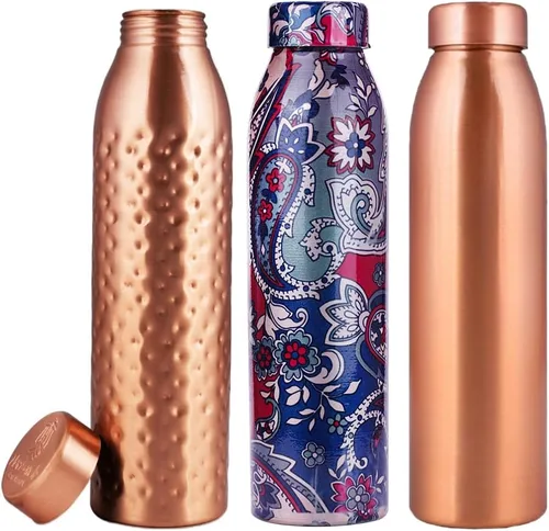 Miniatura 10 de NORMAN JR, 100% Pure Copper Water Bottle 1L - Gift Box of 6, Hammered, Ayurvedic Copper Bottle Gift Set for Women & Men. Best Present For Fathers &