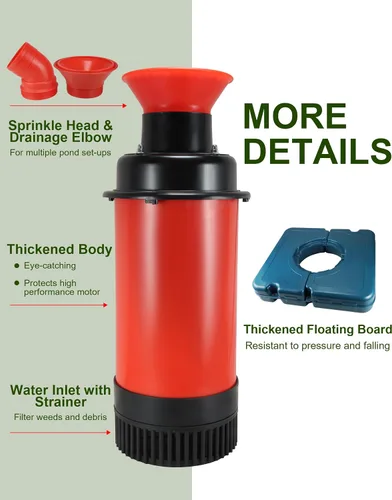 Miniatura 3 de Aireador de fuente de estanque 1HP, 750 W, 15000 GPH, 110 V-120 V, bomba de fuente de agua flotante con cable de alimentación de 100 pies, color Rojo