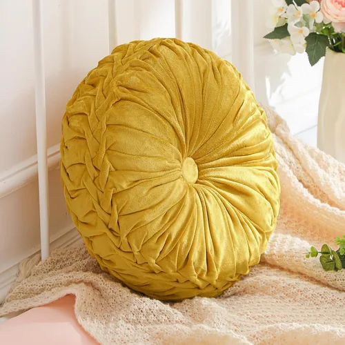 Miniatura 22 de Drydiet 3 Piezas Almohadas Redondas Decorativas de Terciopelo Plisado Almohadas de 15'' de Diámetro Acento Calabaza Boho Cojín de Silla para Sofá