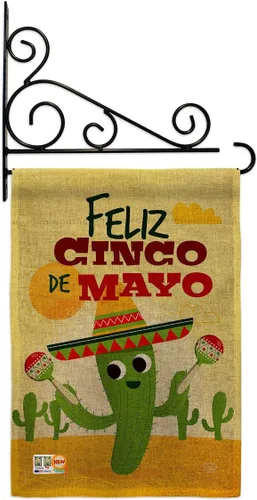 Miniatura 15 de Feliz Cinco de Mayo Bandera de jardín – Fiesta de verano, cactus piñata, sombrero mexicano fiesta al aire libre – Cartel de decoración de la casa