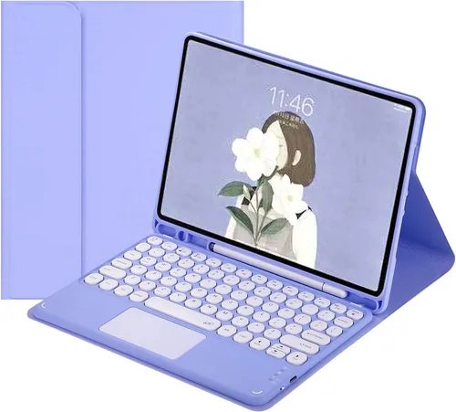 Miniatura 13 de Funda de teclado para Samsung Galaxy Tab A8 de 10.5 pulgadas 2022, teclado táctil de tecla redonda, teclado inalámbrico desmontable magnético Azul