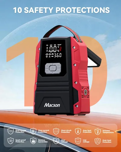 Miniatura 6 de Arrancador de salto de 5000 A con compresor de aire, batería portátil de 12 V para motores diésel de 9.0 L/8.0 L, arrancador de coche portátil