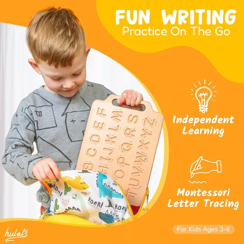 Miniatura 2 de Hulats Aprende a Escribir: Tablero Sensorial Portátil de Madera para Trazado de Letras del Alfabeto - Práctica de Escritura para Niños Pequeños