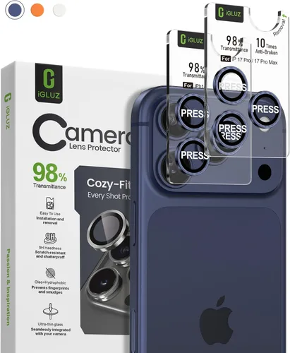 Miniatura 10 de iGluz Paquete de 2 protectores de lente de cámara antirreflejos para iPhone 15 Pro/15 Pro Max, vidrio templado ultrafino antivaho con bandeja